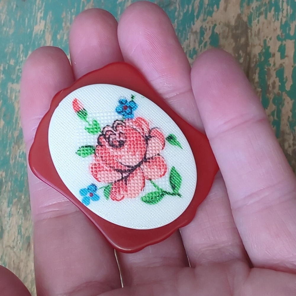 WHIMSY HOUSE I Upcycled Vintage Buckle and Cabochon Retro Rose Flower Brooch Pin